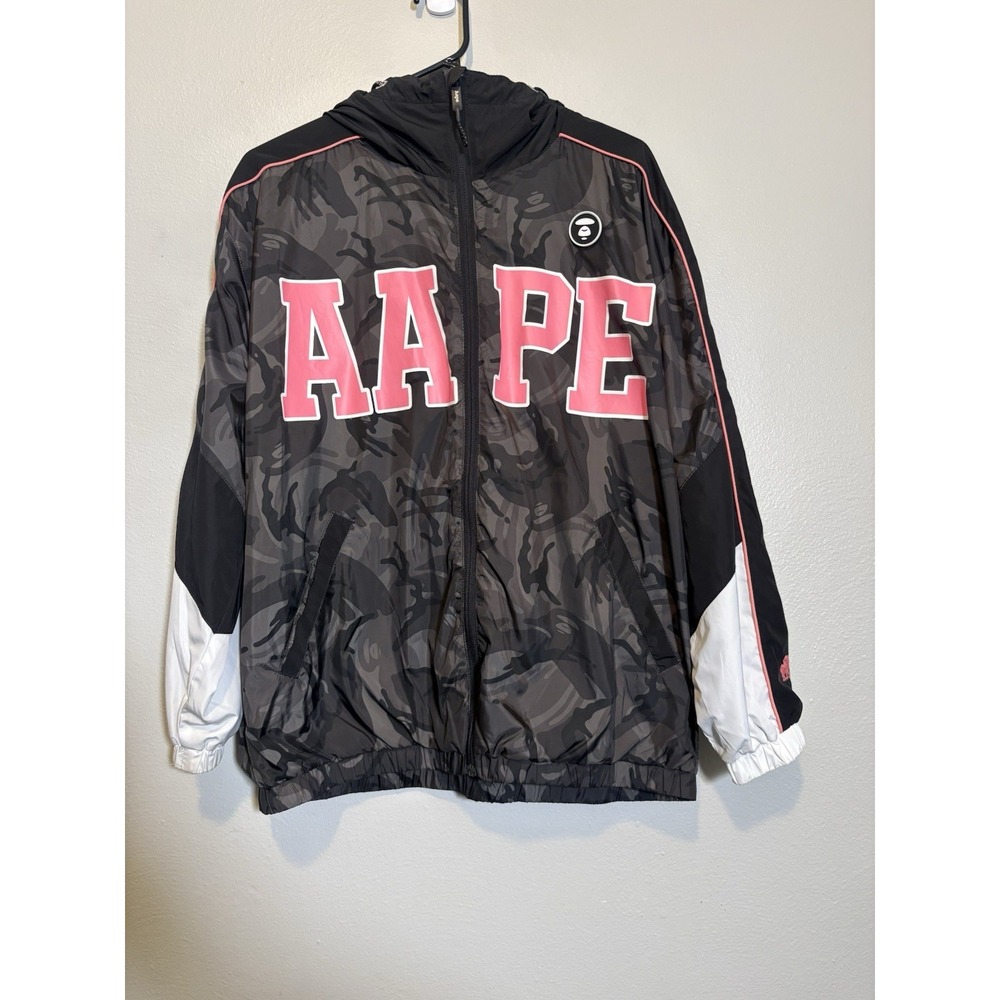 AAPE By A Bathing Ape Face Hoodie XS Pink Black Camouflage Full Zip Streetwear
